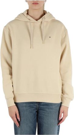 Tommy Hilfiger Hoodies & sweatvesten, Dames, Beige, XL, Katoen, Katoenen hoodie met logoborduursel