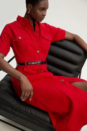 Karen Millen Womens Denim Short Sleeve Shirt Dress - Red - Size 6 UK