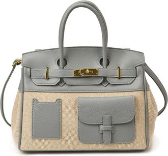 Generic Color Block Platinum Tote Bag, Canvas Leather Patchwork Large Capacity Convertible Crossbody Shoulder Top Handle Bag for Women