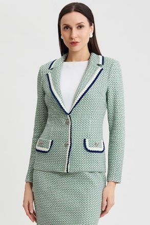 Ming Wang Tailored Jacquard Basketweave Knit Jacket in Kelly Green/indigo/ivory at Nordstrom, Size X-Large P