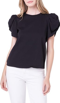 English Factory Gathered Sleeve Knit Top in Black at Nordstrom, Size X-Small