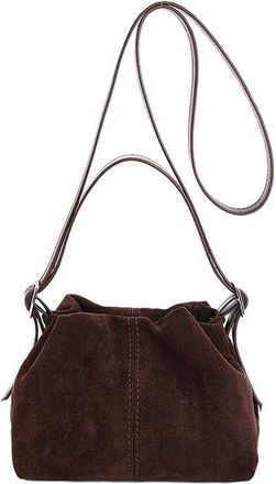 Generic Women Vintage Suede Handbags, Faux Suede Tote Handbags, Drawstring Bucket Bag, Slouchy Crossbody Shoulder Bag (Brown, One size)