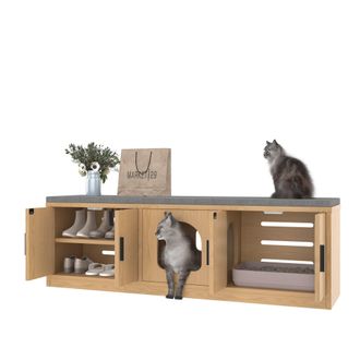 STILVORA Mueble Oculto Para Gato 4 En 1 Con Estantes Ajustables Y Alfombrilla Rascadora, Estilo Roble, En Tablero, 140&times;40&times;45,5 Cm