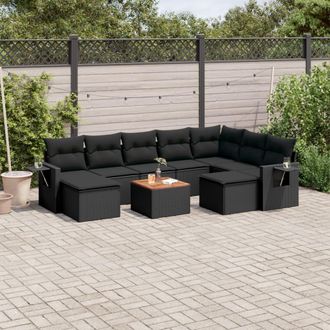 vidaXL Vidaxl - Set De Sof&aacute;s De Jard&iacute;n 10 Pzas Cojines Rat&aacute;n Sint&eacute;tico Negro