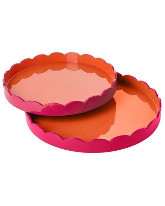 Two's Company Set Of 2 Scalloped Dual Tone Lacquered Tays