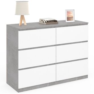 IDMarket Arc&oacute;n Tomi 110 Cm 6 Cajones, Blanco Y Efecto Hormig&oacute;n