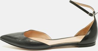 Gianvito Rossi Black Leather Gia Ankle Strap Ballet Flats