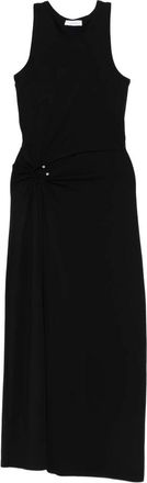 Paco Rabanne Mouwmloze Jurk met Plooien en Ronde Hals - Dames - Maxi kleedjes - Zwart - XS - Kleedjes