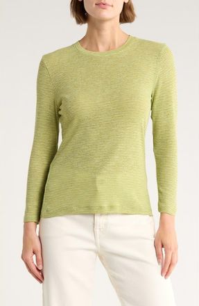 Vince Microstripe Three-Quarter Sleeve T-Shirt in Basil Combo at Nordstrom Rack, Size X-Large