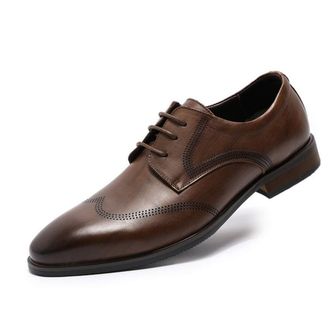 Generic Dress Oxford Shoes for Men Lace Up Round Burnished Toe Wing Tip Derby Shoes Rubber Sole Block Heel Slip Resistant Low Top Anti-Slip Prom(Brown,5.5 UK)