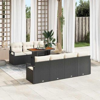vidaXL Conjunto De Sof&aacute; De Jard&iacute;n 8 Pcs Negro Polirat&aacute;n Vidaxl