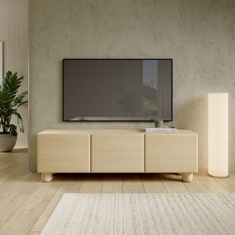 Dmora Mueble Para Tv Gareto, Un Estante, 3 Puertas, Esquinas Redondeadas, 150x38x47h Cm, Roble Marr&oacute;n