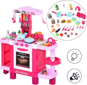 OEM Cocina De Juguete Para Ni&ntilde;os Mayores De 3 A&ntilde;os Con 38 Accesorios Luz Sonido Juegos De Rol Temprano Educativo 78x29x87 Cm Rosa