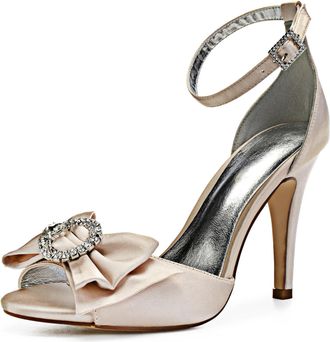 Generic Wedding Shoes Women Open Toe Stiletto High Heeled Sandals High Heels Satin Bridal Shoes for Prom, Party, Daily 10.5Cm,Champagne,6 UK