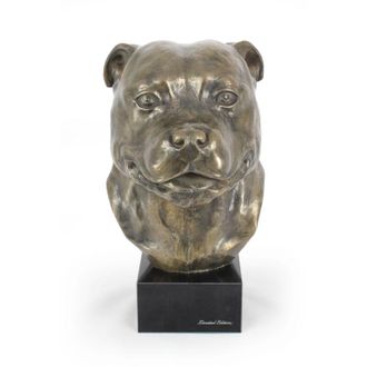 OEM Staffordshire Bull Terrier, Staffik, Staffi - Busto De Perro, Estatuilla Grande, Cabeza De Perro Sobre Una Base De Piedra, Decoraci&oacute;n De Oficina De Ar