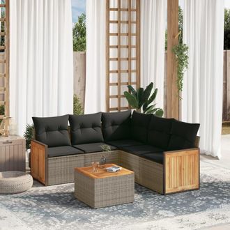 vidaXL Vidaxl - Set De Muebles De Jard&iacute;n 6 Pzas Y Cojines Rat&aacute;n Sint&eacute;tico Gris