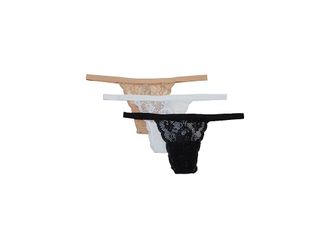 Cosabella Never Say Never G-String 3-Pack Skimpie Womens Underwear Black/Sette/White, Viscose/Polyamide/Lace