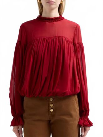 Ulla Johnson Womens Pearl Gathered Silk Blouse In Cerise