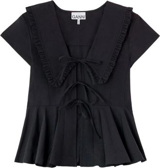 Ganni Top met strik en ruches - Dames - Blouses - Zwart - XS - Overhemden