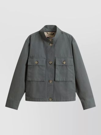 Woolrich canvas utility overshirt stand collar pockets
