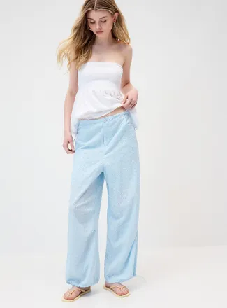 Twik Womens Openwork embroidery parachute pant
