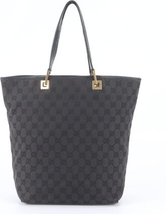 Gucci Black Leather Canvas Handbag Shoulder Bag Tote Bag (Pre-Owned)