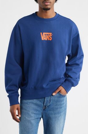 Vans Logo Crewneck Sweatshirt in Deep Indigo-Flame at Nordstrom, Size Medium