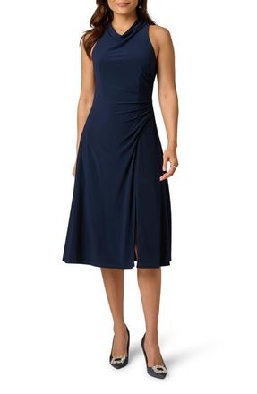 Adrianna Papell Cowl Neck Jersey Midi Dress in Midnight at Nordstrom, Size 12