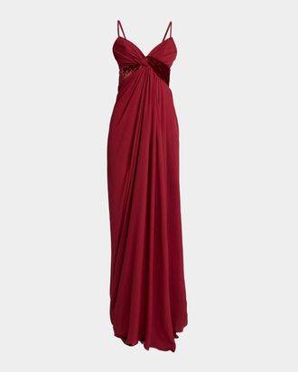 Elie Saab V-Neck Twisted Silk And Velvet Gown
