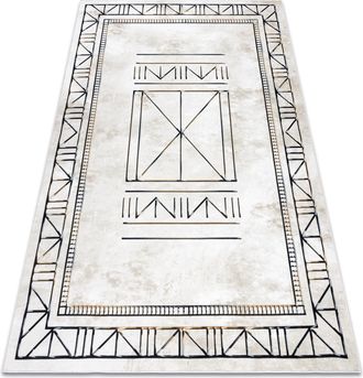 RugsX Rugsx - Antika Alfombra 125 Tek, Marco Moderno, Griego Lavable - Beige / Gris Beige 120x170 Cm