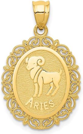 Diamond2Deal 14k Yellow Gold Solid Satin Polished Aries Zodiac Oval Pendant
