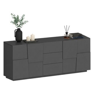 Dmora Dmora - Aparador Yoel, Buffet De Sal&oacute;n, Aparador De Sal&oacute;n Con 4 Puertas Y 3 Cajones, 220x44h86 Cm, Antracita, Con Embalaje Reforzado