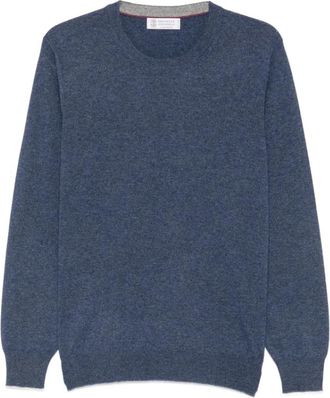 Brunello Cucinelli Cashmere Crew Neck Sweater - Heren - Cashmere truien - Blauw - 2XL - Kasjmier - Truien & Vesten