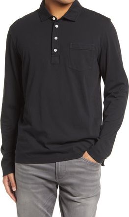 Billy Reid Pensacola Long Sleeve Organic Cotton Pocket Polo in Black at Nordstrom, Size Xx-Large
