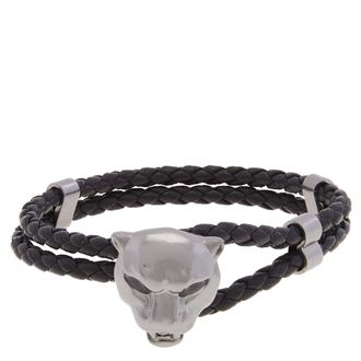 Roberto Cavalli Ruthenium Leather Panther Bracelet