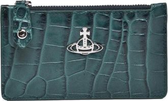 Vivienne Westwood Textured Green Leather Cardholder With Zip Closure