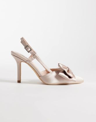 Be Mine Anica - Scarpe con tacco e cinturino posteriore in raso cipria con fiocco-Rosa