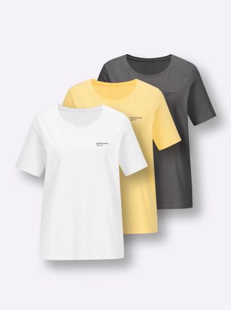 Catamaran Funktionsshirt CATAMARAN Dreierpack Shirts, Damen, Gr. 36/38, erika, zitrone, gestreift, 95% Baumwolle, 5% Elasthan, gemustert, gestreift, unifarben, 