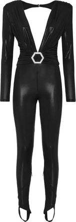 Philipp Plein Padded Shoulder Jumpsuit - Dames - Jumpsuits - Zwart - M - Polyester - Jumpsuits & Playsuits