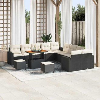 vidaXL Conjunto De Sof&aacute; De Jard&iacute;n 13 Pcs Negro Rat&aacute;n Sint&eacute;tico Vidaxl
