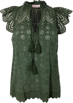 Ulla Johnson Flutter Sleeve Top in Green Cotton