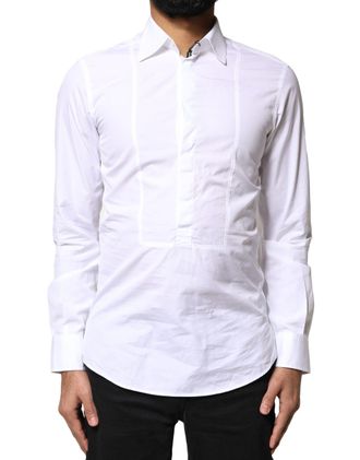 Dolce & Gabbana White Cotton Long Sleeves Formal Dress Mens Shirt