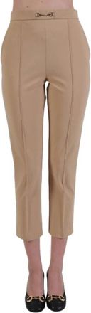 Elisabetta Franchi High Waist Pants Logo Metallic - Dames - Vrijetijds broeken - Beige - 2XL - Polyester - Broeken