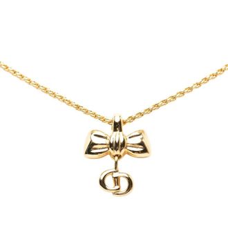 Dior Pre-owned Dior Gold Plated Ribbon CD Logo Pendant Necklace Ladies FBFCARY515HIGUZH