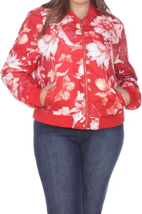 White Mark Floral Bomber Jacket - Plus Size In Red