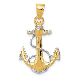 Diamond2Deal 14k Yellow Gold Rhodium Anchor Rope Pendant
