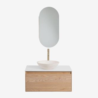 Sklum Conjunto De Mueble De Ba&ntilde;o Suspendido 80x50 Cm En Madera De Fresno Tedrik Sklum