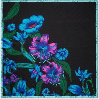 Gucci Floral Double G Silk Twill Carr&eacute;, Black