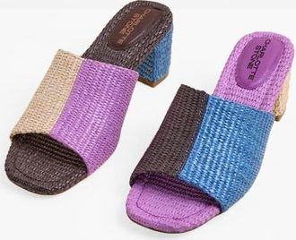 Charlotte Stone Lenu Mismatch Woven Slide Sandal in Raffia at Nordstrom, Size 10