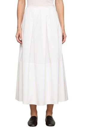 Lafayette 148 New York Organic Cotton Poplin A-Line Midi Skirt in White at Nordstrom, Size 12